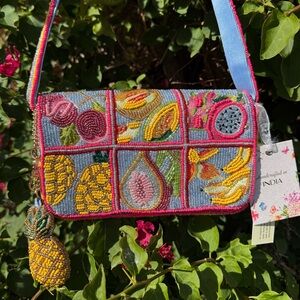 NWT Made in India Tropical Summer Spring Vacation Fruit Beaded Shoulder Bag